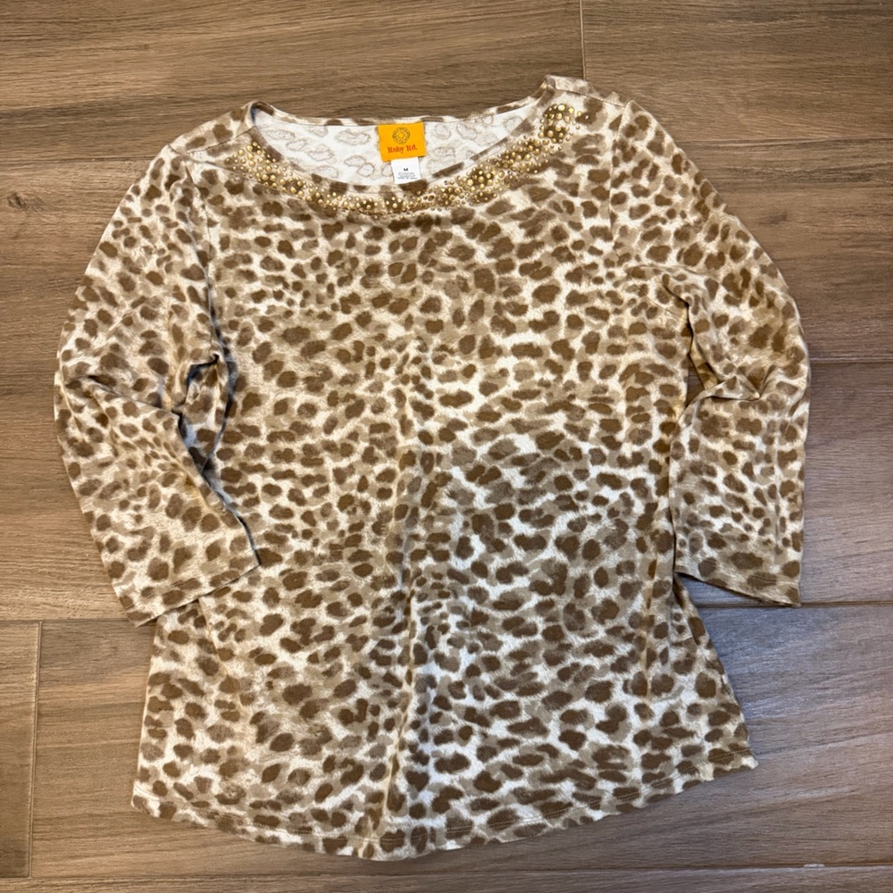 Ruby Rd. Leopard Print Top with Gold Accents